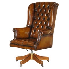 Vintage Hand Made in England Harrods London Chesterfield Wingback Swivel Office Chair