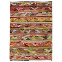Vintage Turkish Hand Woven Embroidery with Bright & Colorful Tribal Motif Design