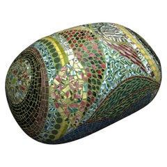 One of a kind Colorful Mosaic Pouf Ottoman, France