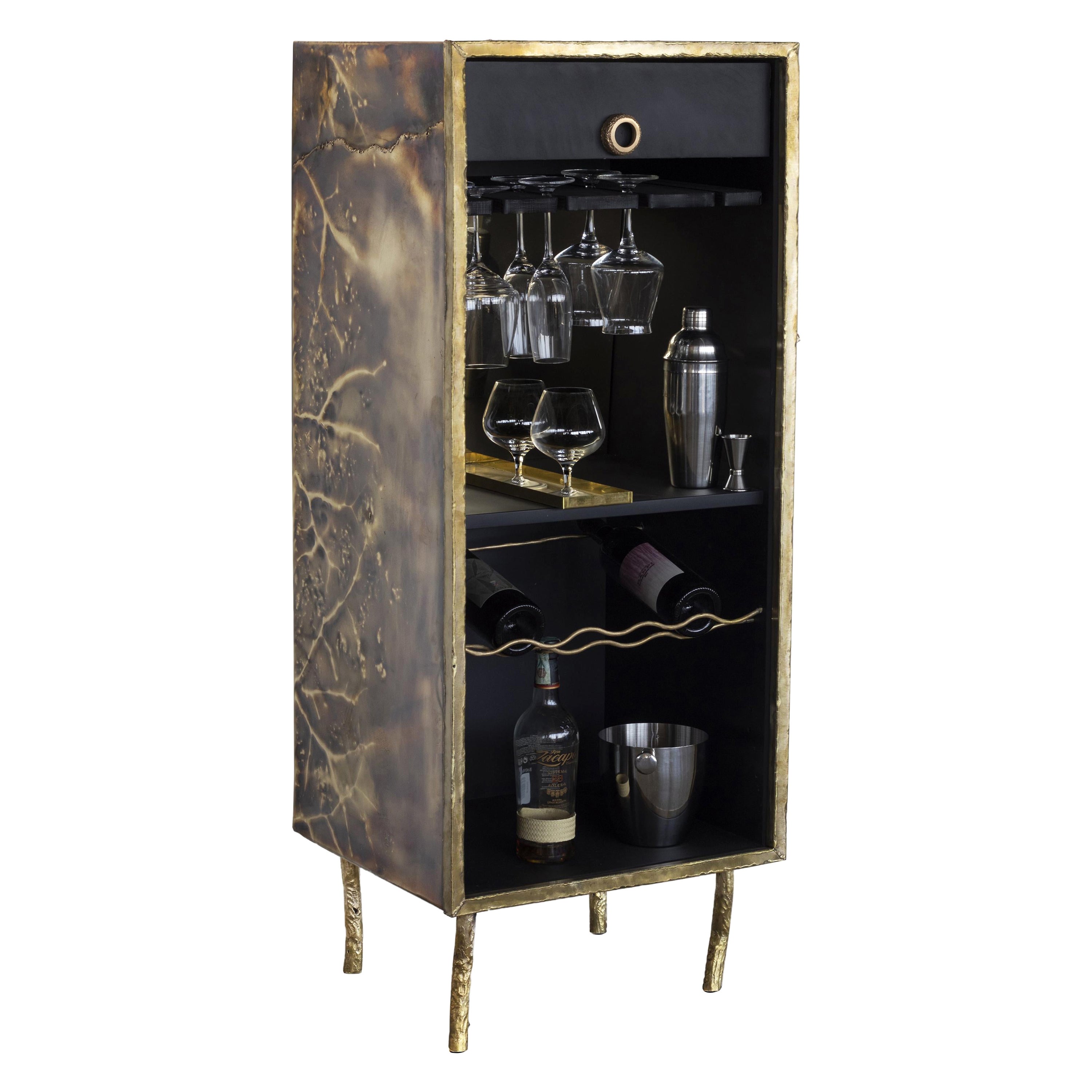 Hand-Sculpted Aged Brass Dry Bar - Contemporary Art by Samuel Costanti For Sale