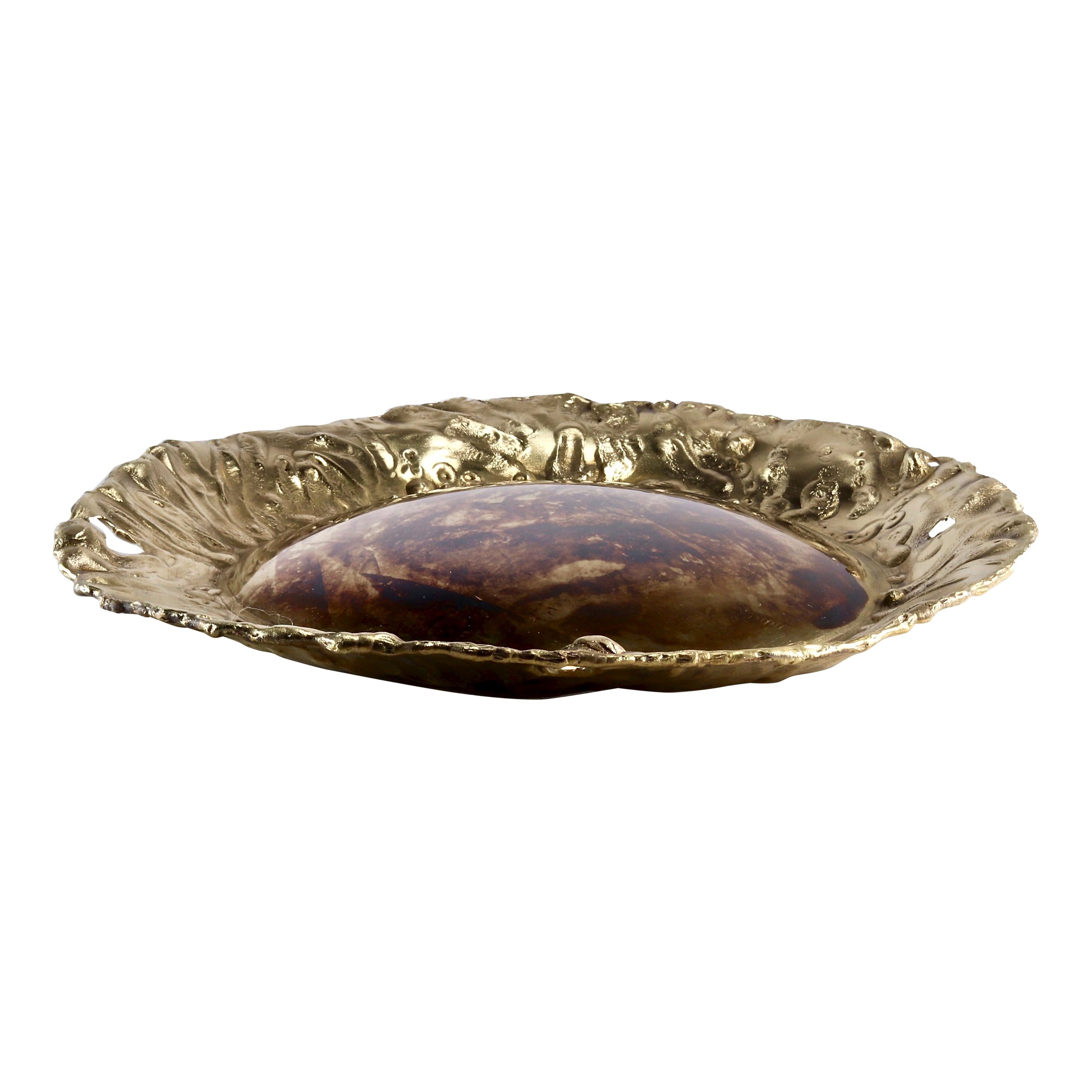Sunflower Brass Hand Sculpted Bowl by Samuel Costantini For Sale