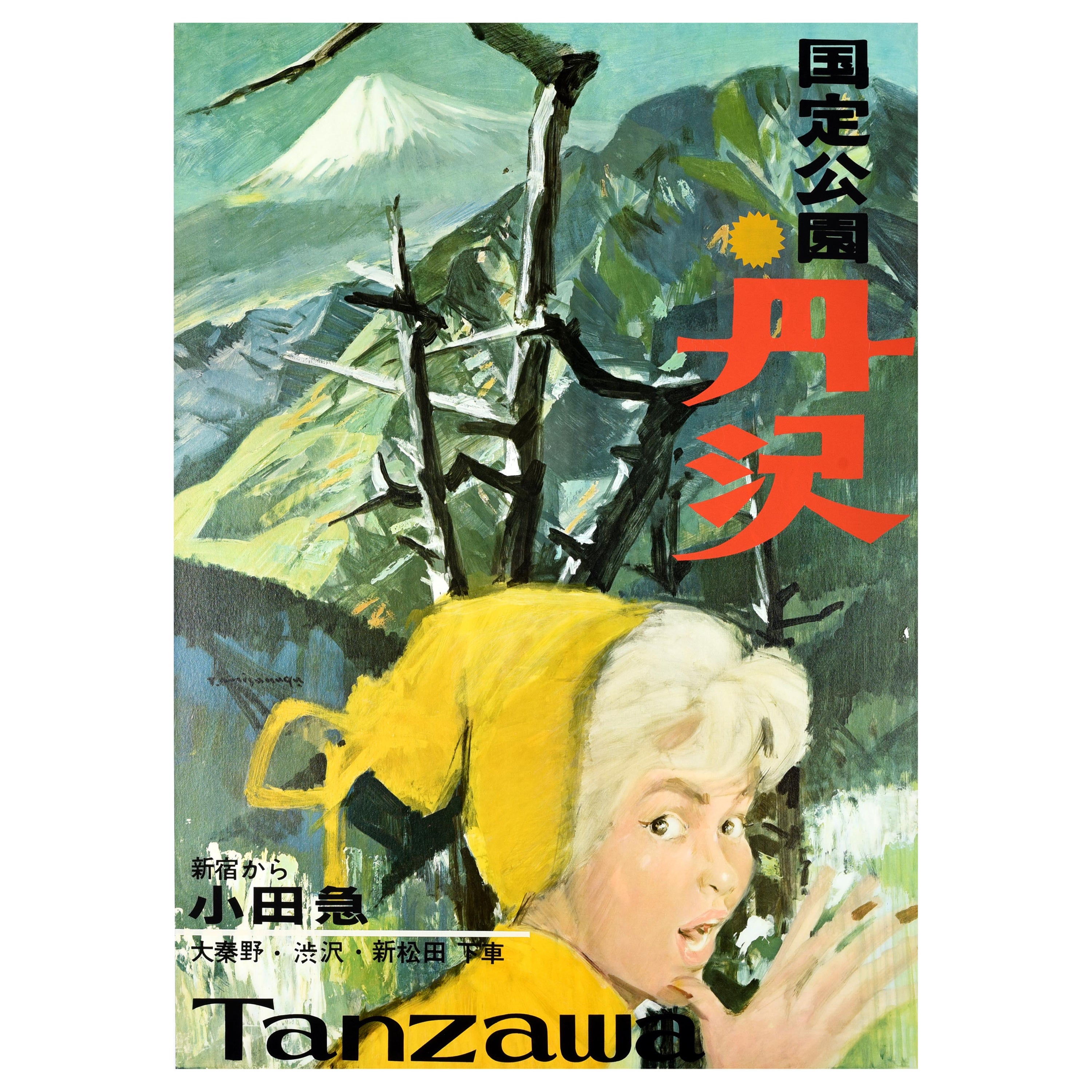 Original Vintage Travel Poster Tanzawa Mountains Kanto National Park Japan Art For Sale