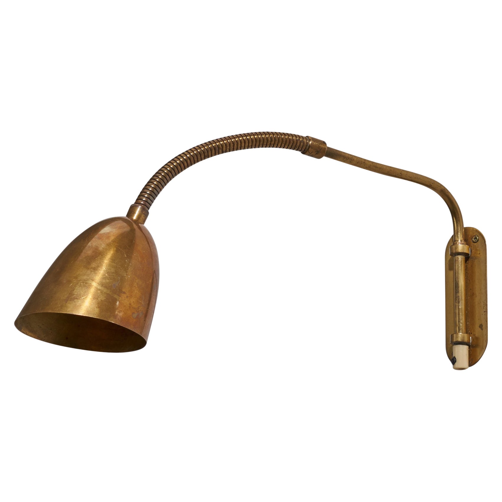 Ystad-Metall, Adjustable Wall Light, Brass, Sweden, 1940s