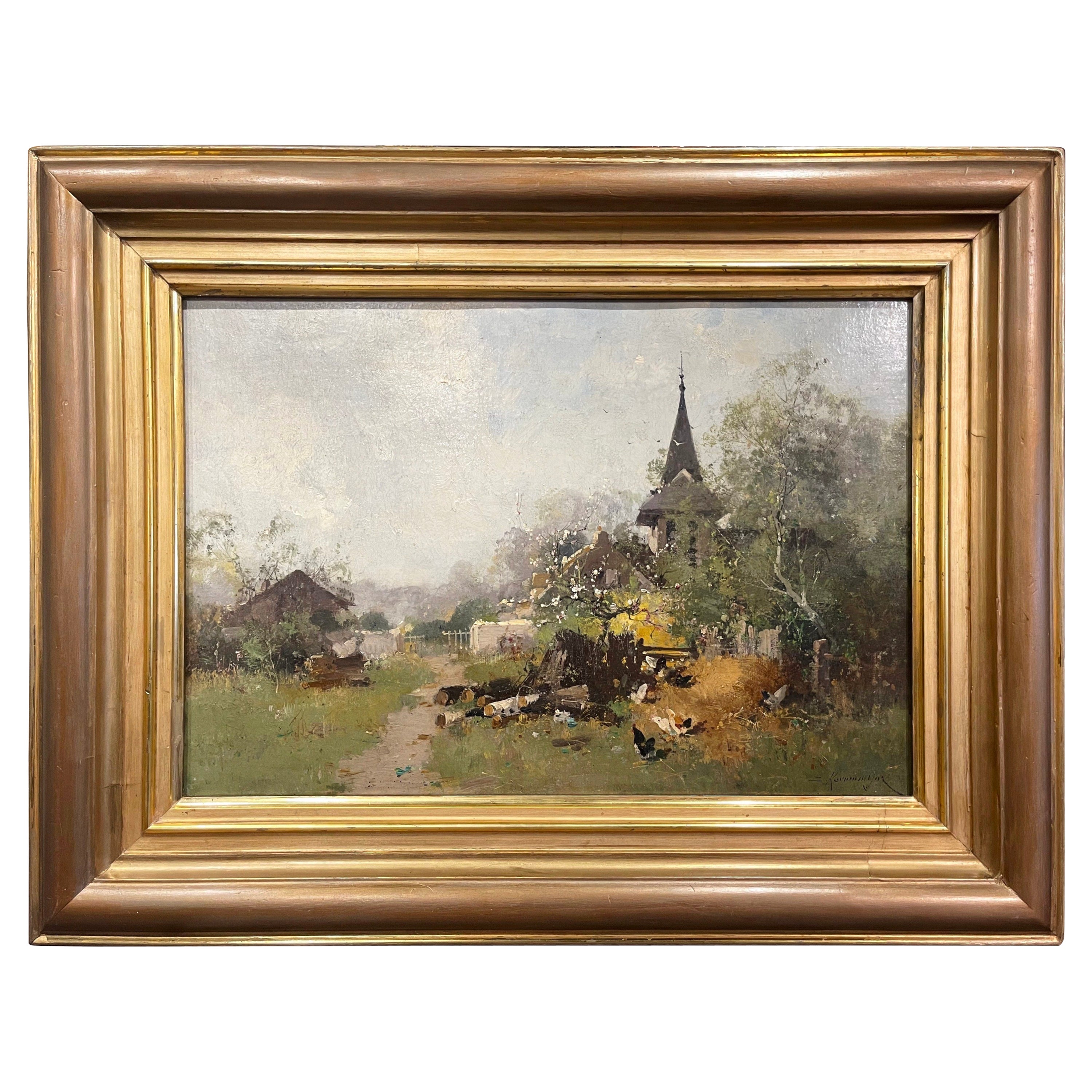  19th Century Framed Farmyard Oil Painting Signed Kermanguy for E. Galien-Laloue