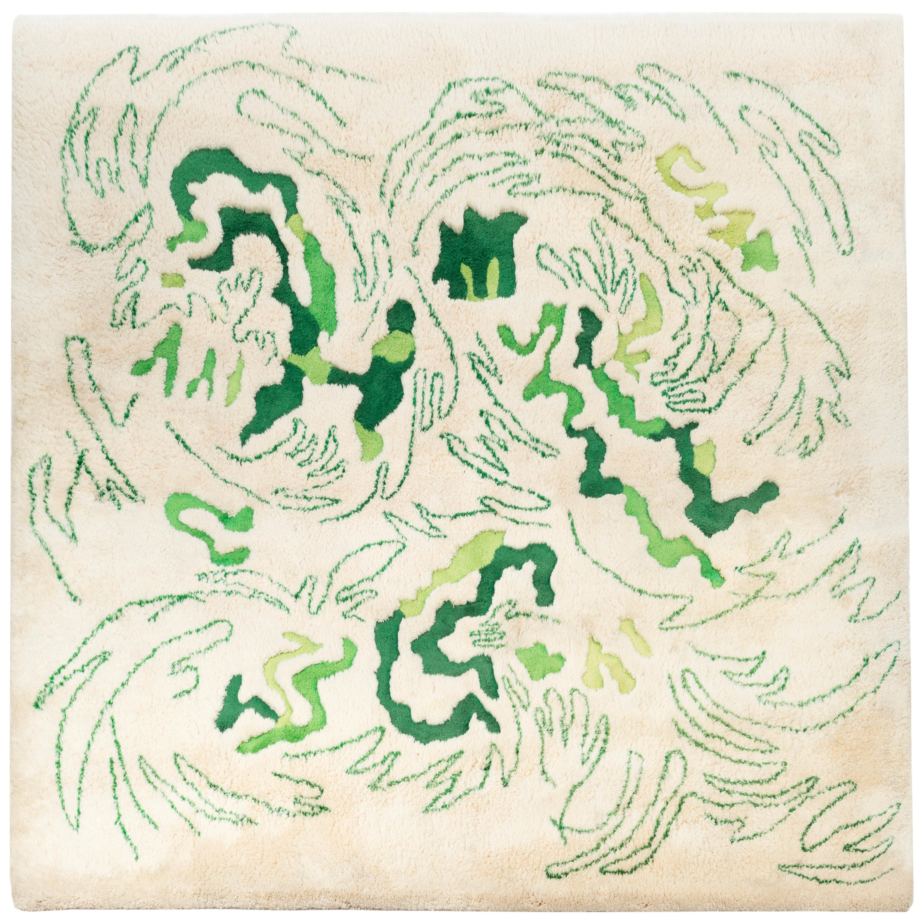Edward Fields Abstract Cream and Green Area Rug For Sale