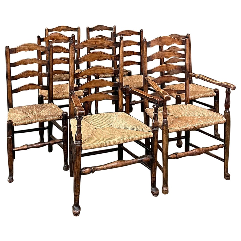 Set of 8 Country French Dining Chairs with Rush Seats Includes 2 Armchairs