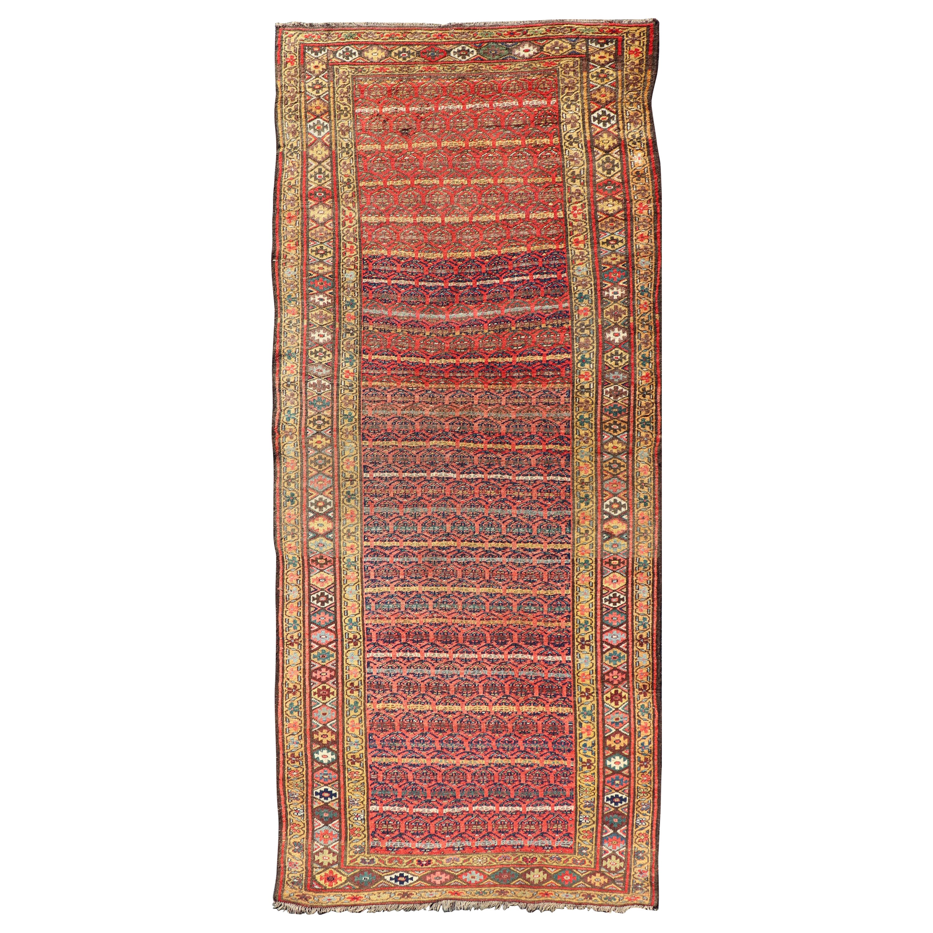 Antique Persian Kurdish Bidjar Gallery Rug with Repeating Paisley Design For Sale