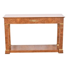 Used Baker Furniture Neoclassical Burl Wood and Mounted Brass Console or Sofa Table