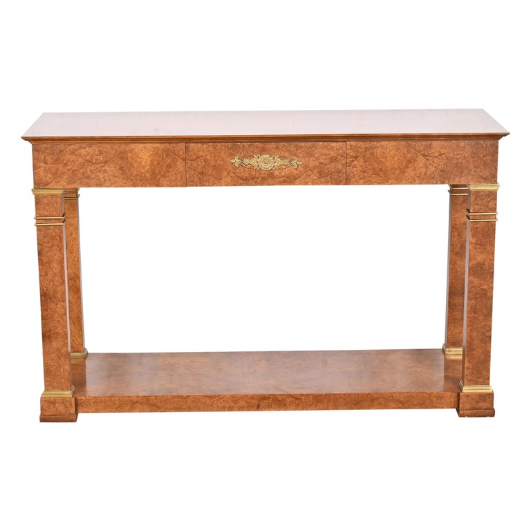 Baker Furniture Neoclassical Burl Wood and Mounted Brass Console or ...