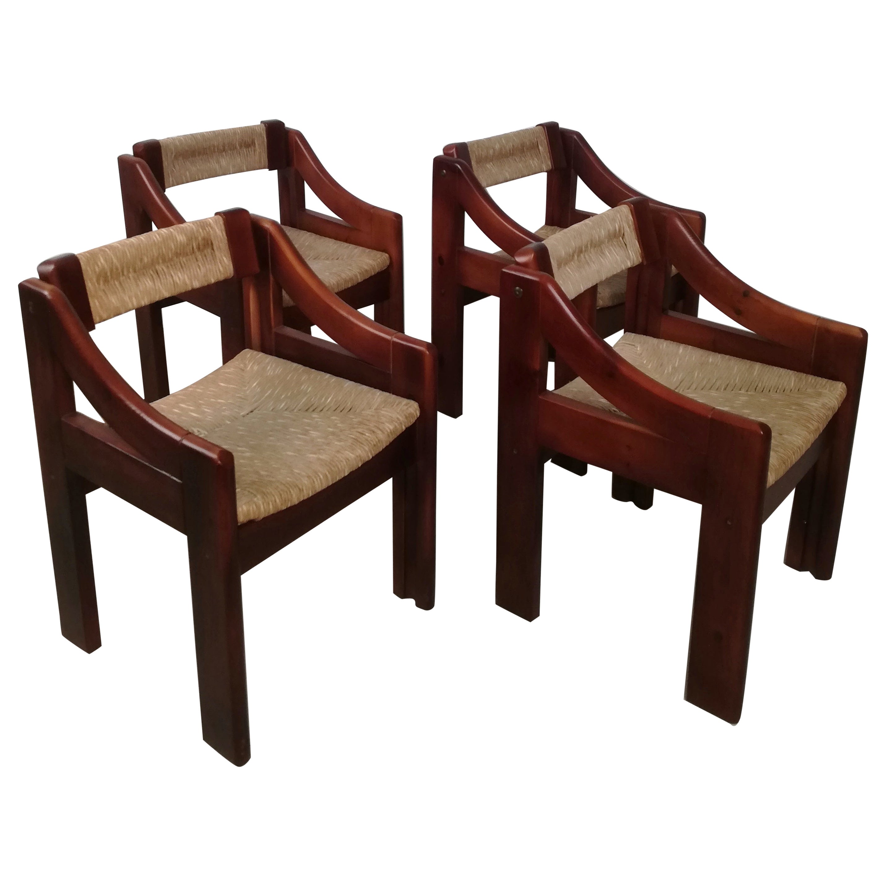 Chaises brutalistes en pin et paille du milieu du siècle dernier de Fratelli Montina, Italie, années 1960  en vente