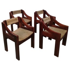 Brutalistische Stühle aus Kiefernholz und Stroh von Fratelli Montina aus der Mitte des Jahrhunderts, 1960er Jahre 