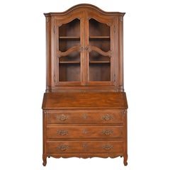 Retro Baker Furniture French Provincial Louis XV Walnut Secretary Desk With Bookcase