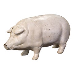 Retro Mid-20th Century French Hand Painted Iron Piggy Bank Sculpture