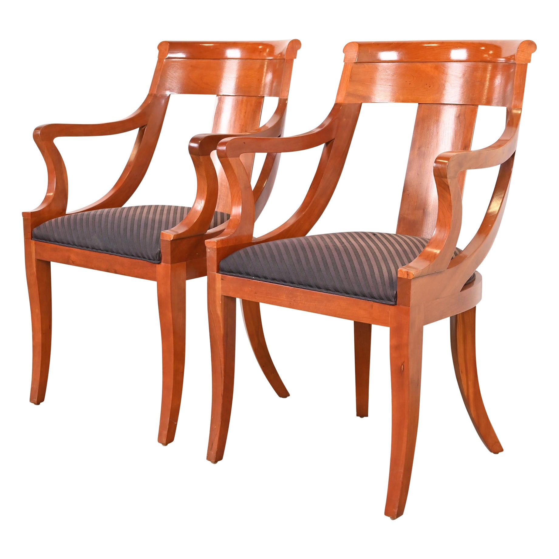 Baker Furniture Regency Solid Cherry Wood Armchairs, Pair