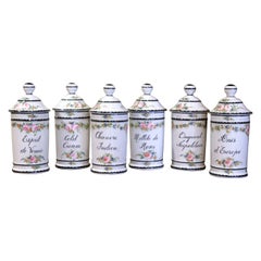 Midcentury French Limoges Porcelain Apothecary or Pharmacy Jars, Set of 6