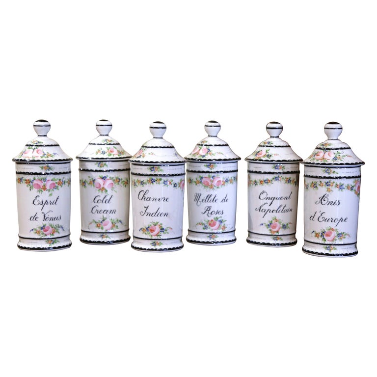 Midcentury French Limoges Porcelain Apothecary or Pharmacy Jars, Set of 6 For Sale