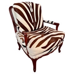 Vintage Baker Furniture Mahogany Bergere Chair Newly Upholstered in Calfskin Zebra Print