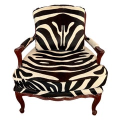 Baker Furniture Mahogany Bergere Chair Newly Upholstered in Calfskin Zebra Print