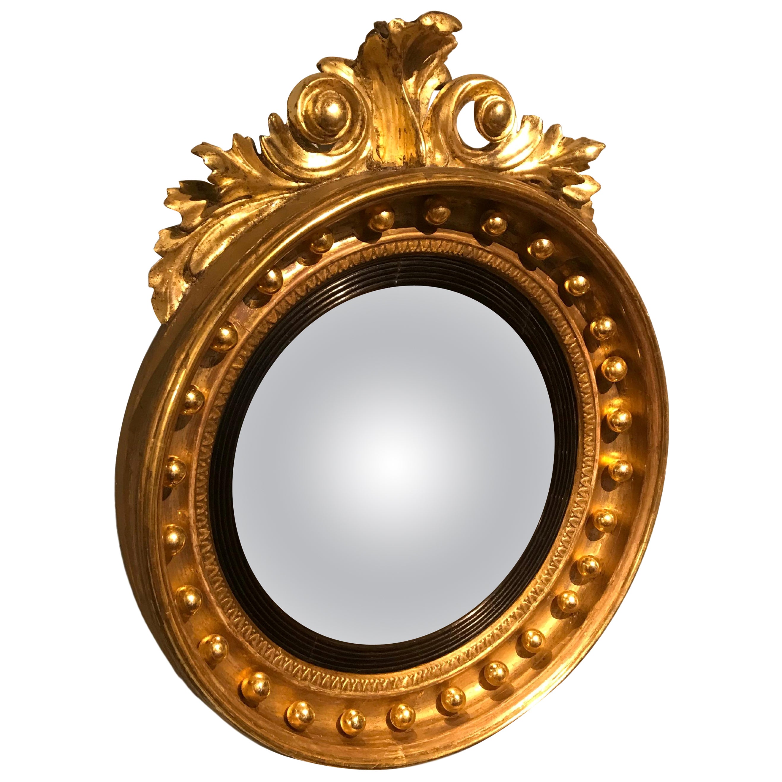 Gilt round convex Mirror, Circa 1850 For Sale