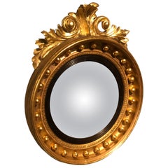 Antique Gilt English Convex Mirror, Circa 1850