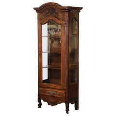 Early 20th Century French Louis XV Hand Carved Walnut Vitrine Display Cabinet
