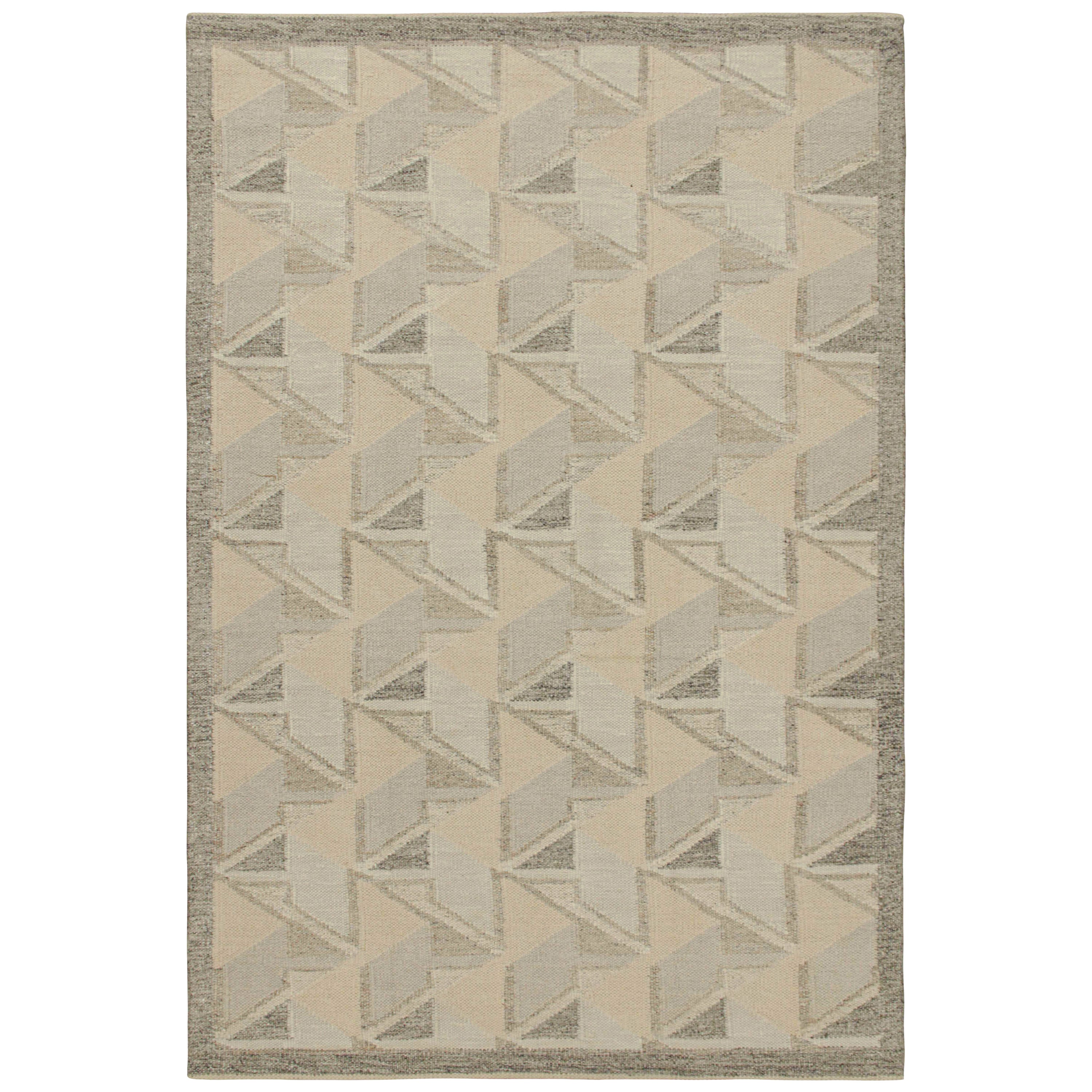 Rug & Kilim’s Scandinavian Style Kilim in White and Blue Geometric Patterns For Sale