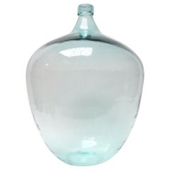 Antique Mouth Blown Glass Bulbous Demijohn in Ice Blue