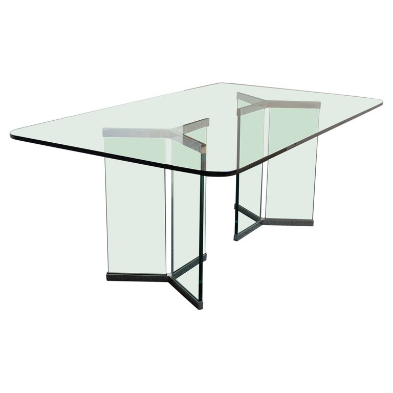 Vintage Plate Glass and Chrome Dining Table Model 6060 by Leon Rosen