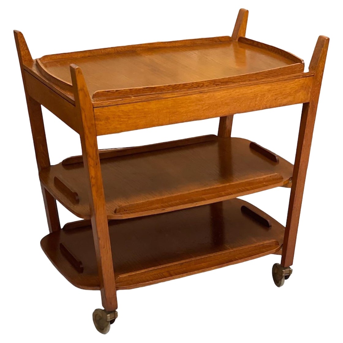 Vintage Mid-Century Modern 3 Tiered Cart in Style of Poul Hundevad. Uk Import For Sale