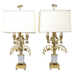 Pair of Maison Bagues 'Attributed' Gilt & Silvered Bronze Floral Topiary Lamps 