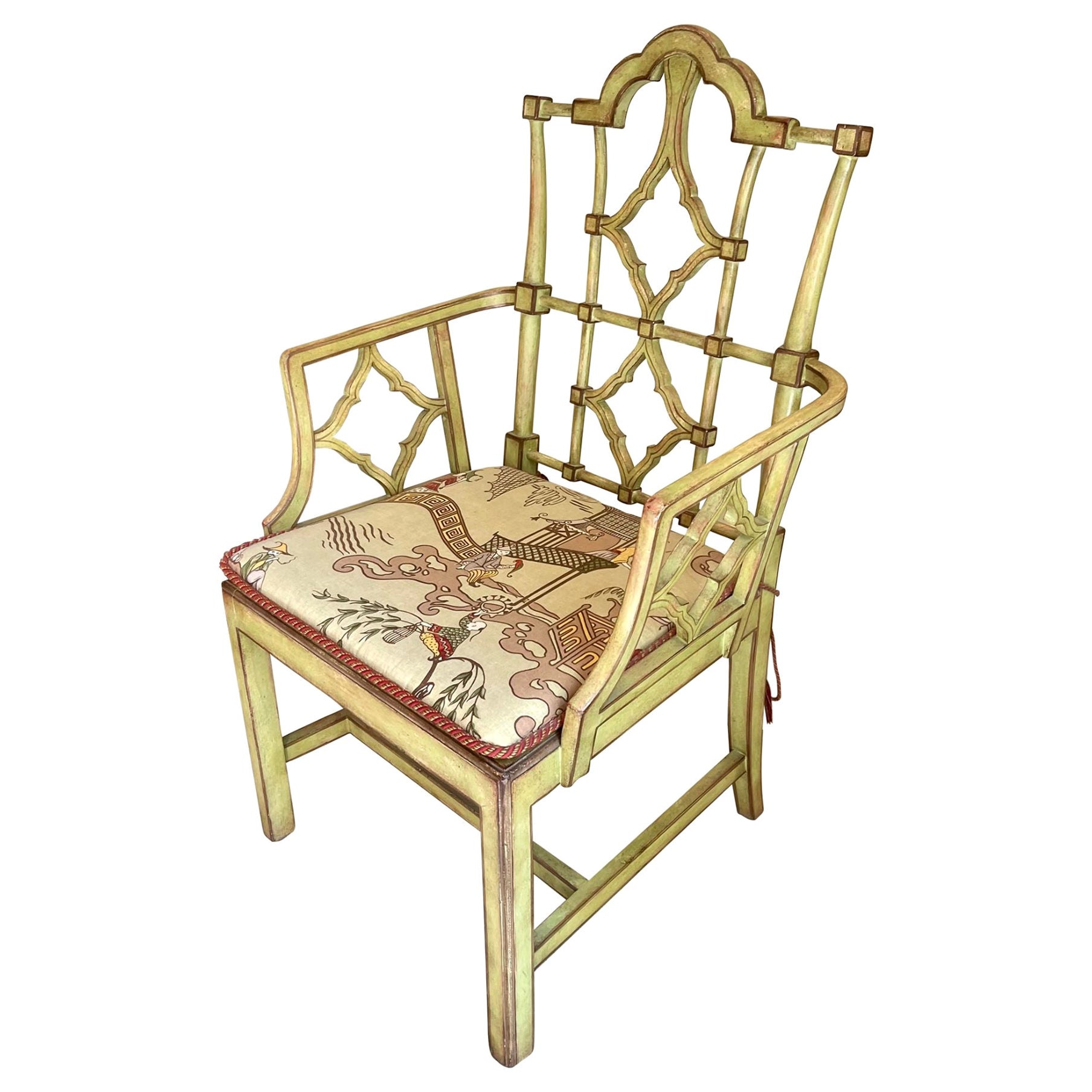 Patina Furniture Company Green Chinoiserie Faux Bamboo Dining Arm Chair