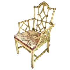 Patina Furniture Company Green Chinoiserie Faux Bamboo Dining Arm Chair