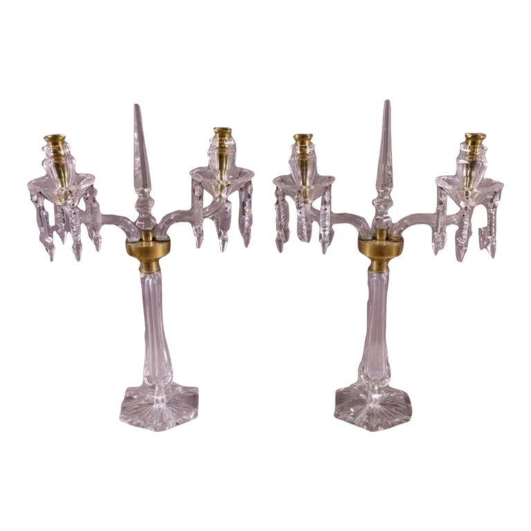 Pair of Antique Austrian Crystal Candelabra For Sale at 1stDibs