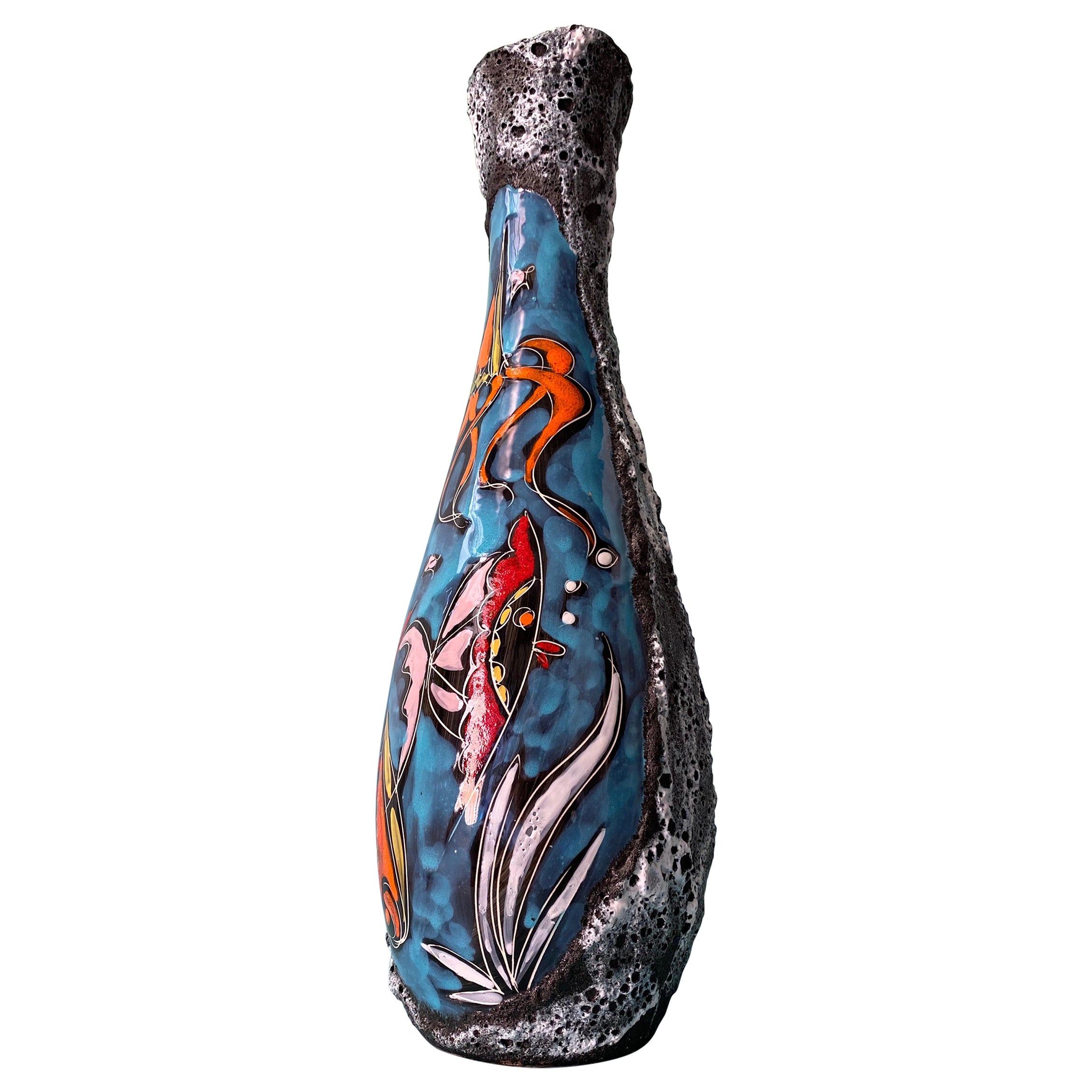 Very Large San Marino Bottle Vase Smalto Roccia Glaze Italy 1950s For Sale