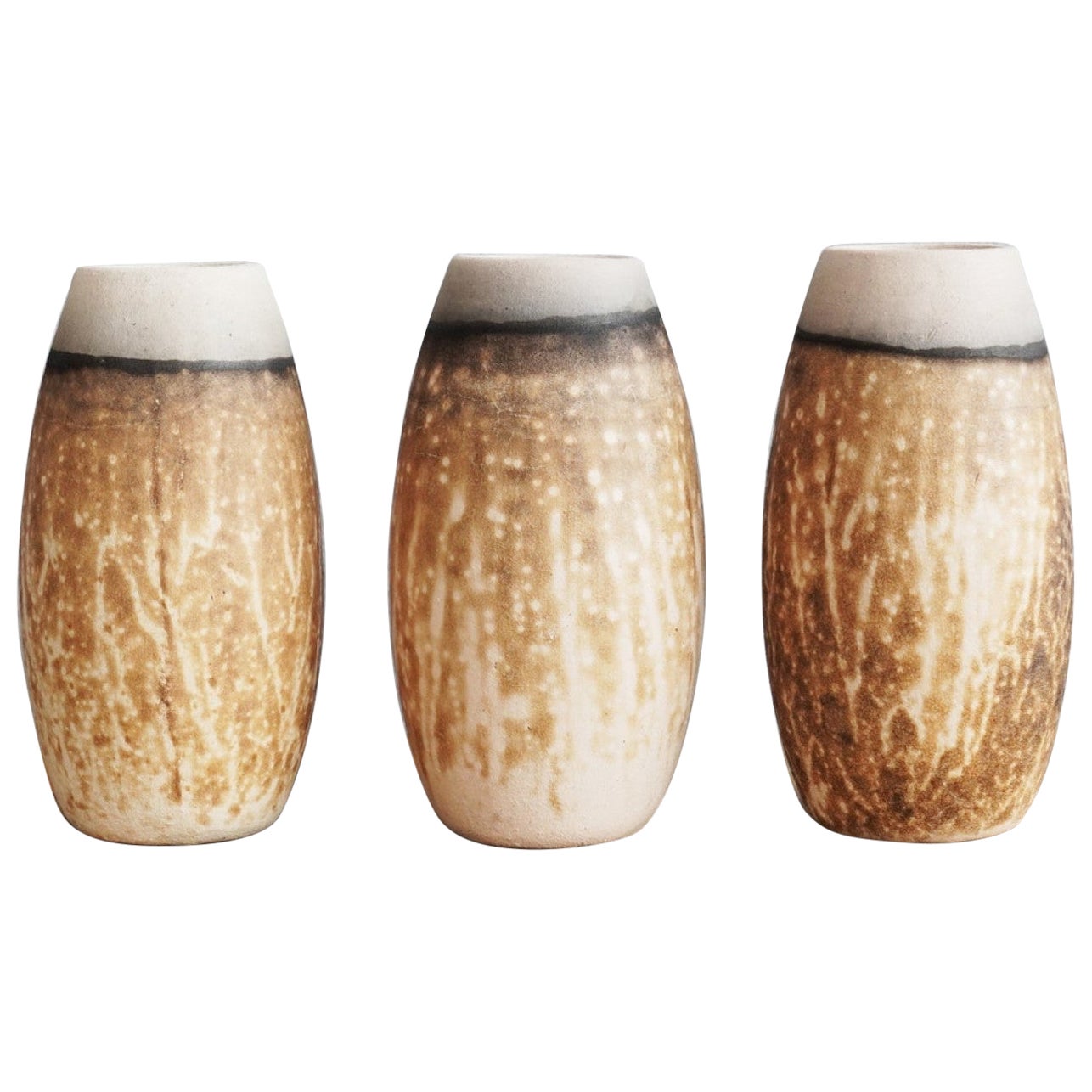 Tsuri 3 Pack Raku Pottery Vase, Obvara, Handmade Ceramic Home Decor For Sale