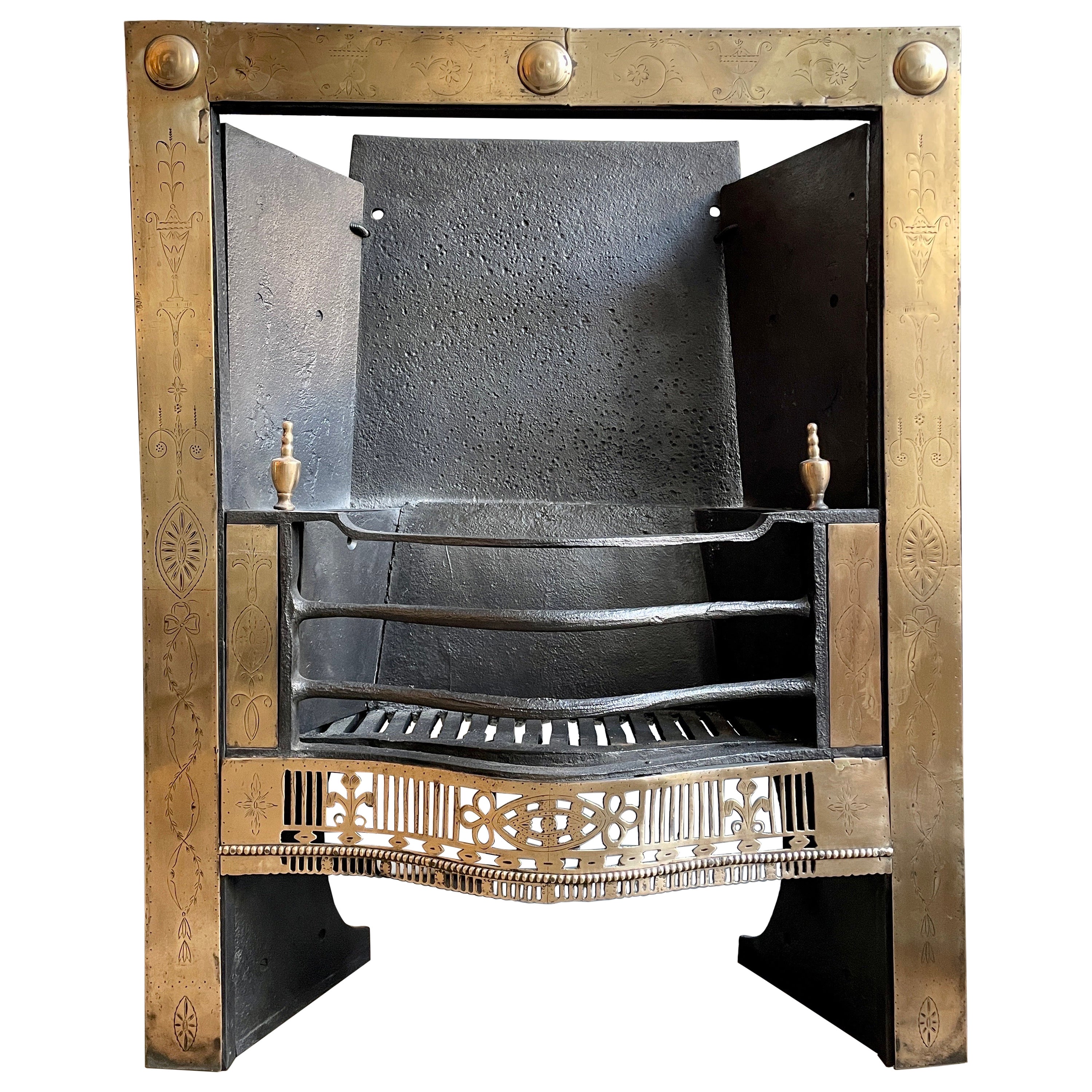 18th Century Irish Brass Register Grate Fireplace