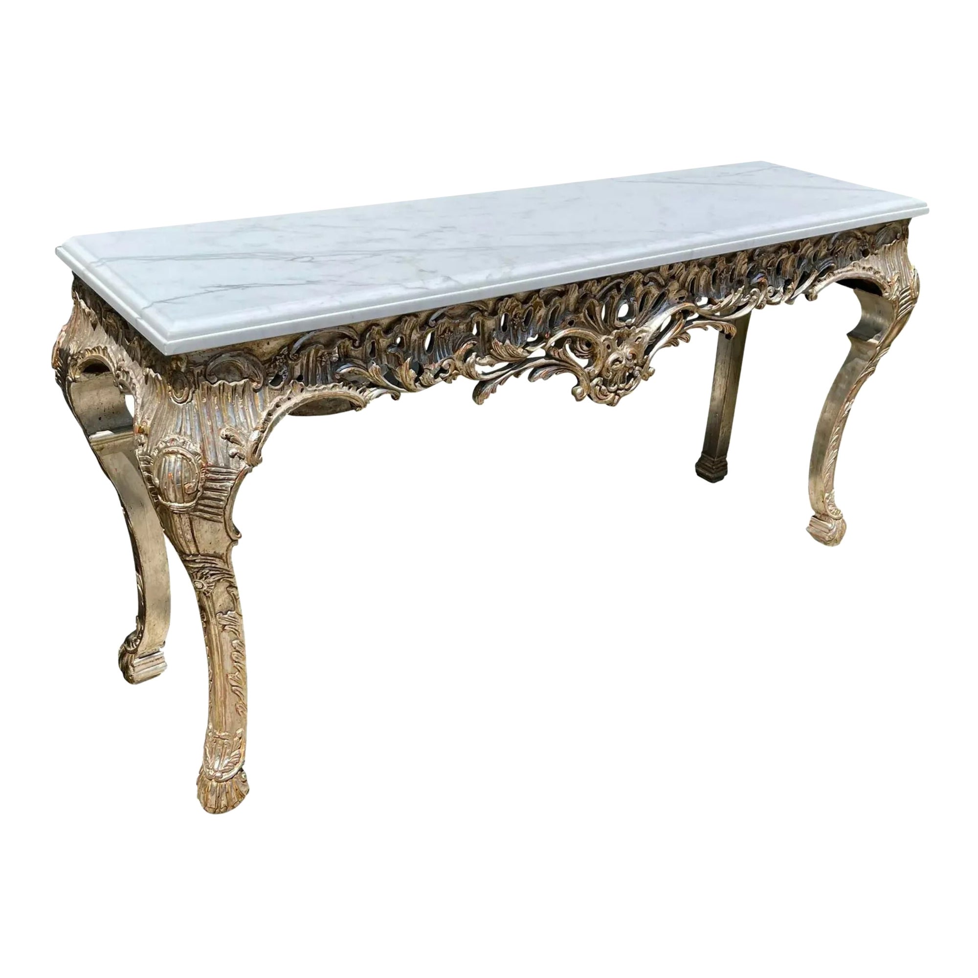 18th C Style Giltwood & Calcutta Marble Console Table For Sale