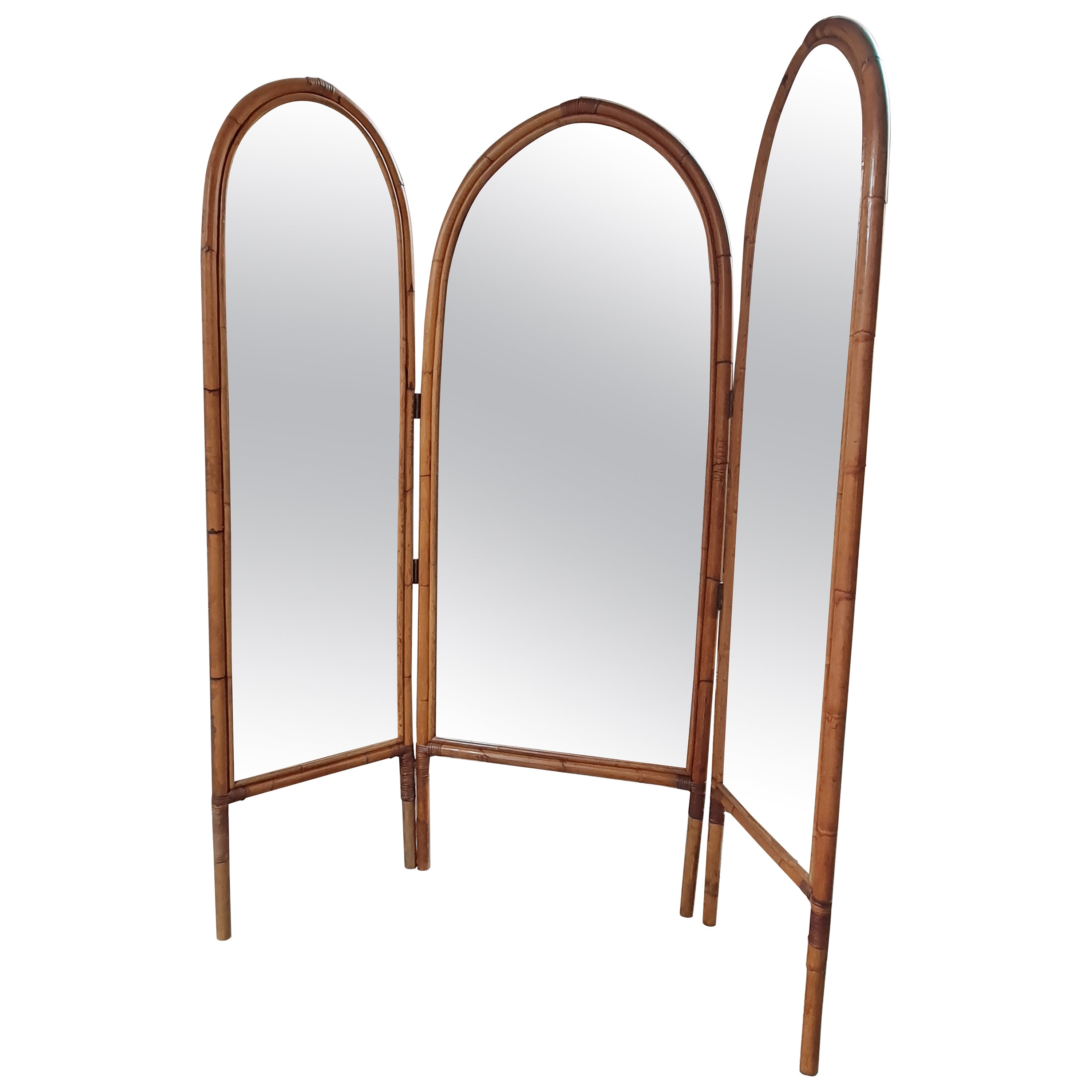 Italian Bamboo and Mirror Room Divider, 1960's For Sale