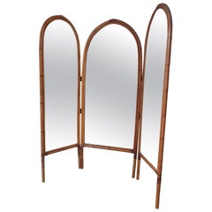 Italian Bamboo and Mirror Room Divider, 1960's