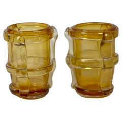 Retro Late 20th Century Pair of Yellow Murano Art Glass Vases by Costantini