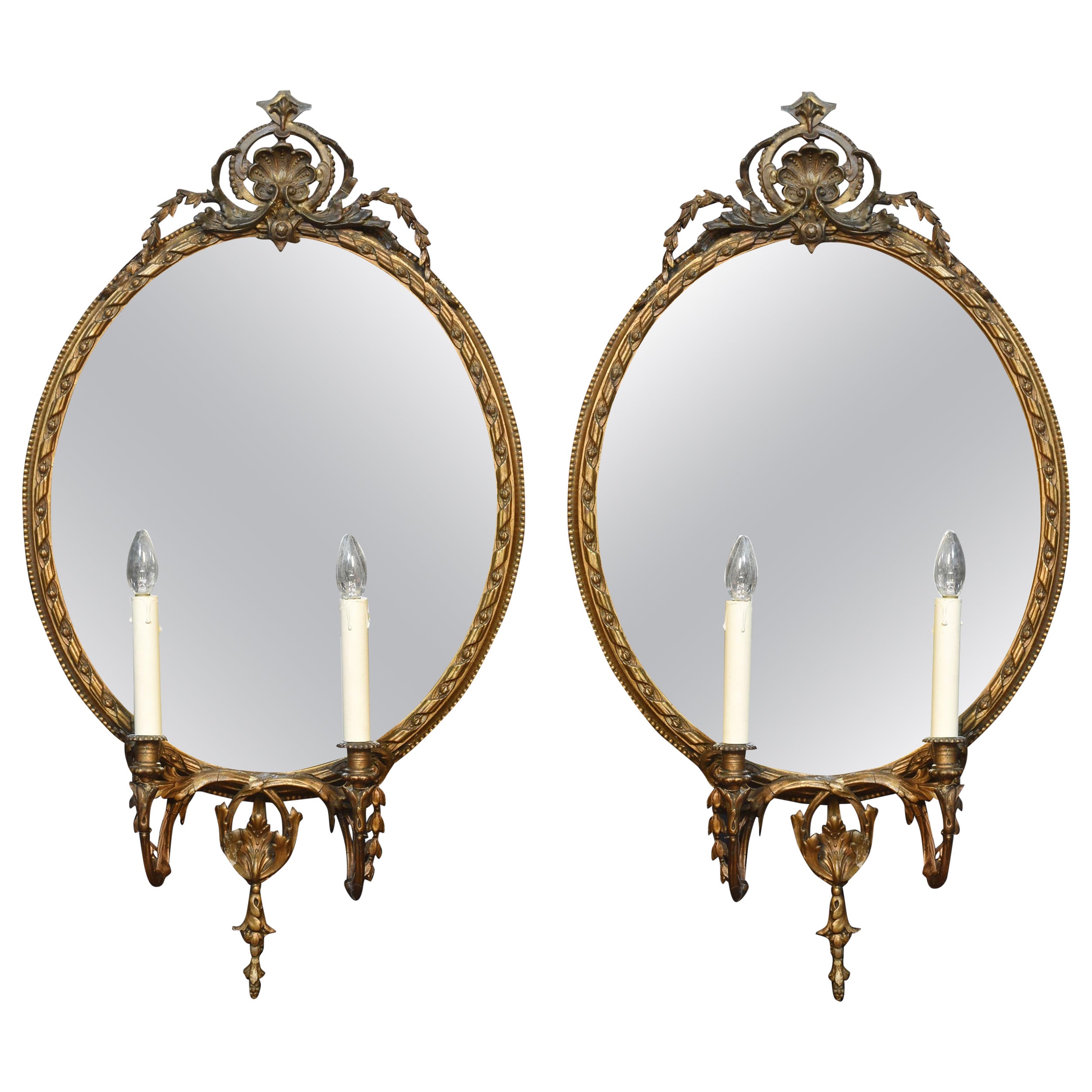 Pair of Gilt Girandole Wall Mirrors For Sale