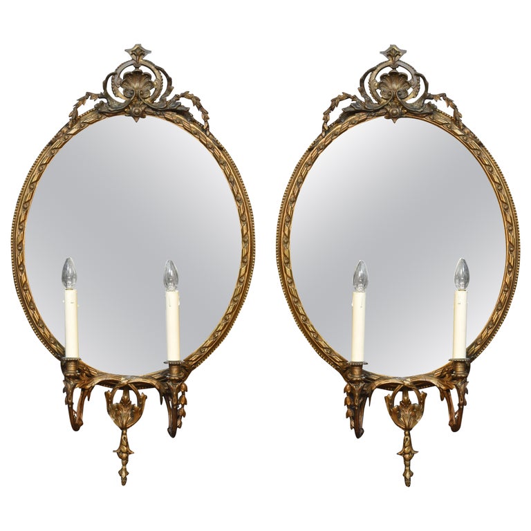 Pair of Gilt Girandole Wall Mirrors For Sale at 1stDibs