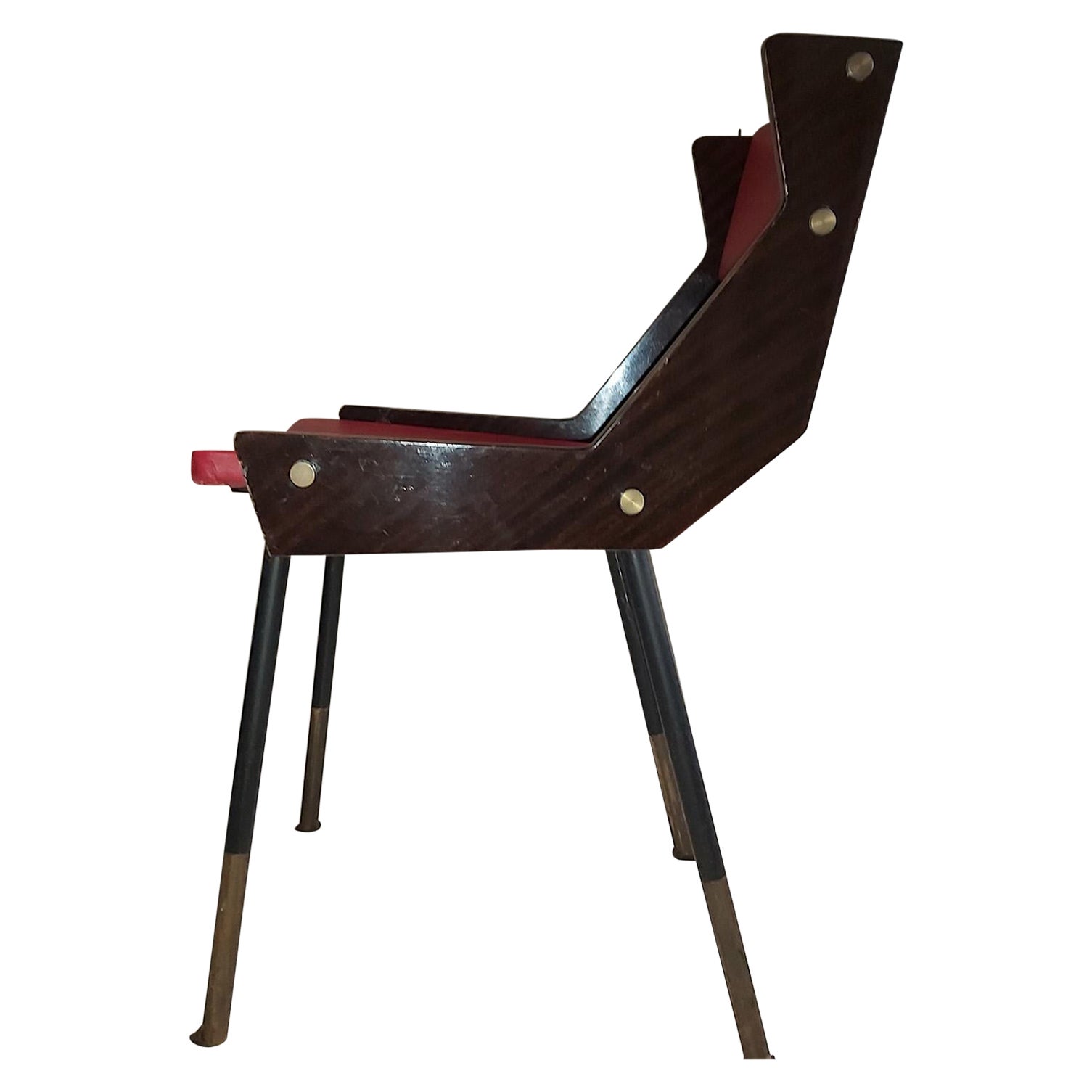 Carlo De Carli Mid-Century Modern Side/Desk Wood and Brass Chair, Italy, 1950s For Sale