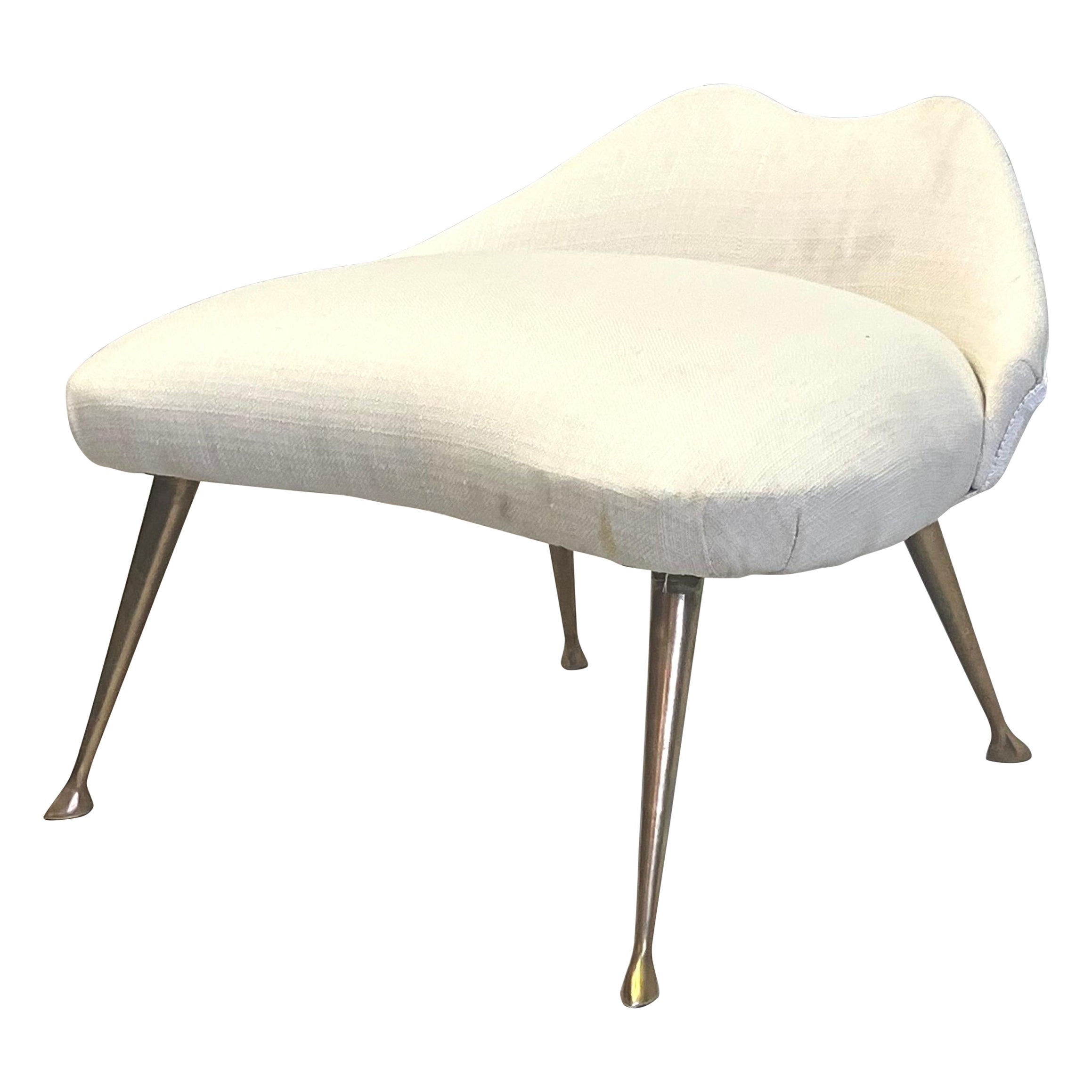 Italian Mid-CenturyModern Brass & Cotton Vanity Chair Attributed to Marco Zanuso For Sale