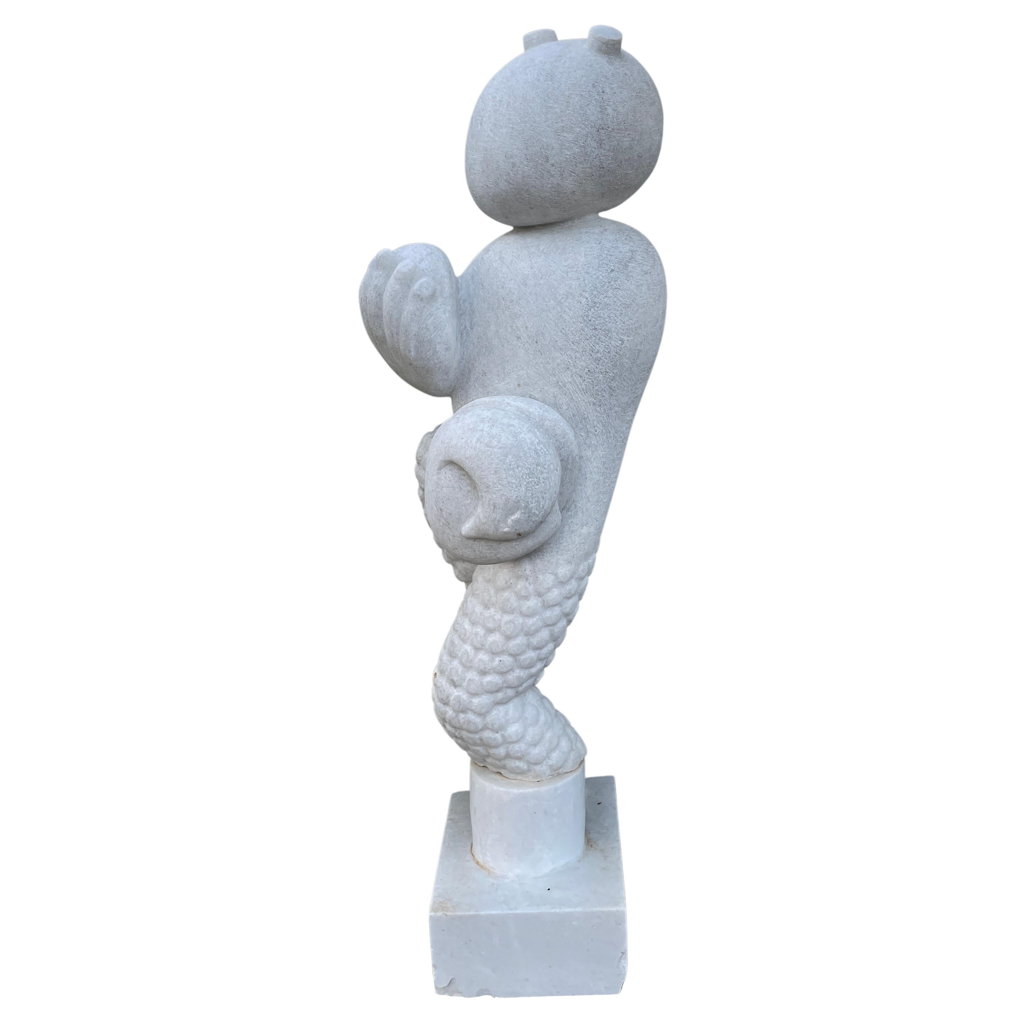 Pan Hand Carved Marble Sculpture by Tom Von Kaenel For Sale
