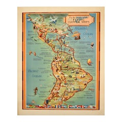 Original Vintage Travel Poster Pan Am Flying Clipper Ships South America Map