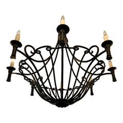 Used Ebanista Spanish Colonial Wrought Iron Chandelier Famous Estate