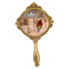 Antique French Limoges Ormolu Hand-Mirror, Signed Joseph Meissonnier 19th C