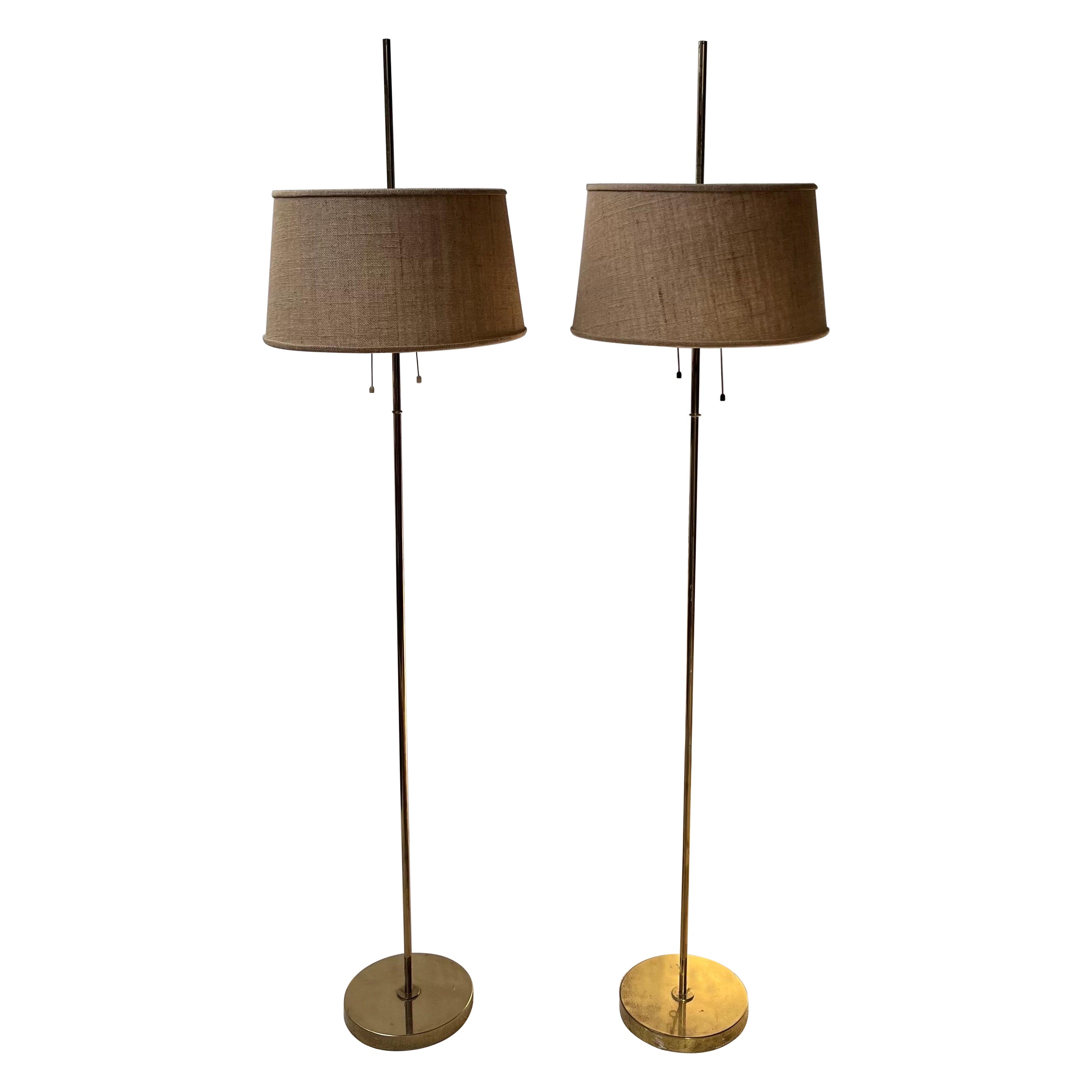 Hans Agne Jakobsson Pair of Brass Floor Lamps Adjustable in Height