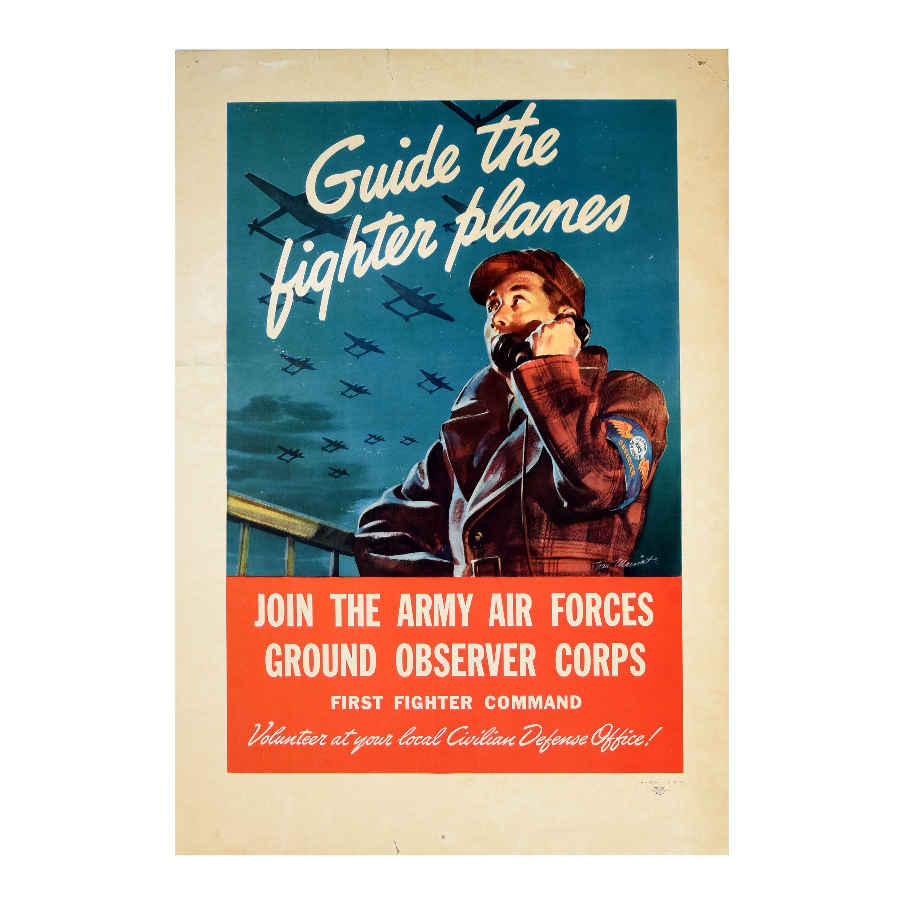 Affiche rétro originale de la seconde guerre mondiale, The Fighter Planes, recrutement de l'armée de l'air